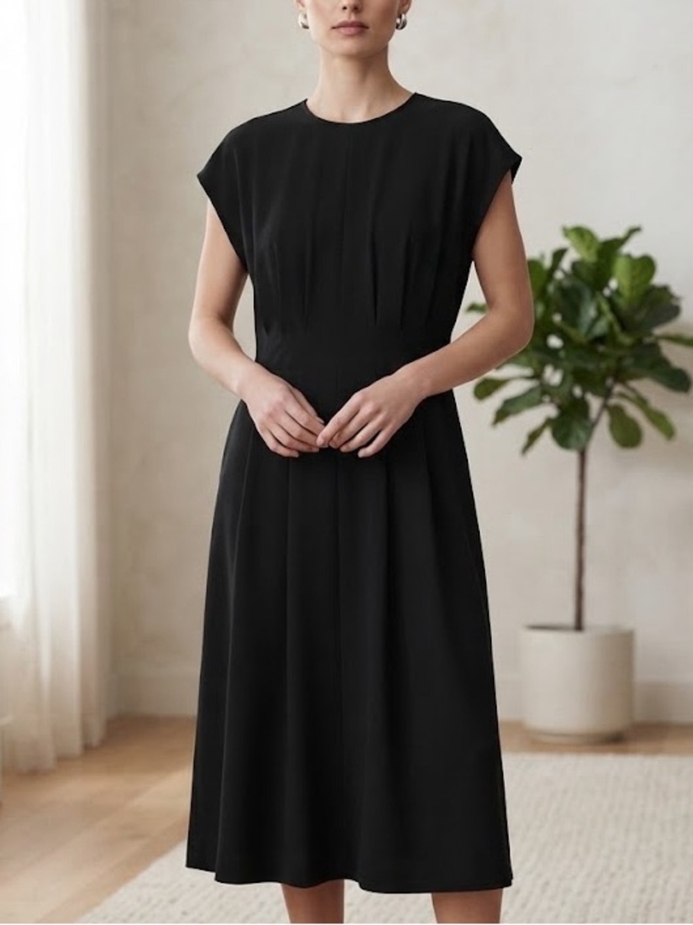 Nordstrom Black Pleated Midi Dress